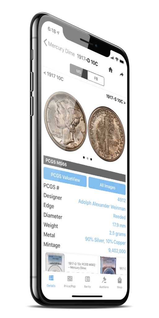 PCGS CoinFacts Details on 1917-D Mercury Dime
