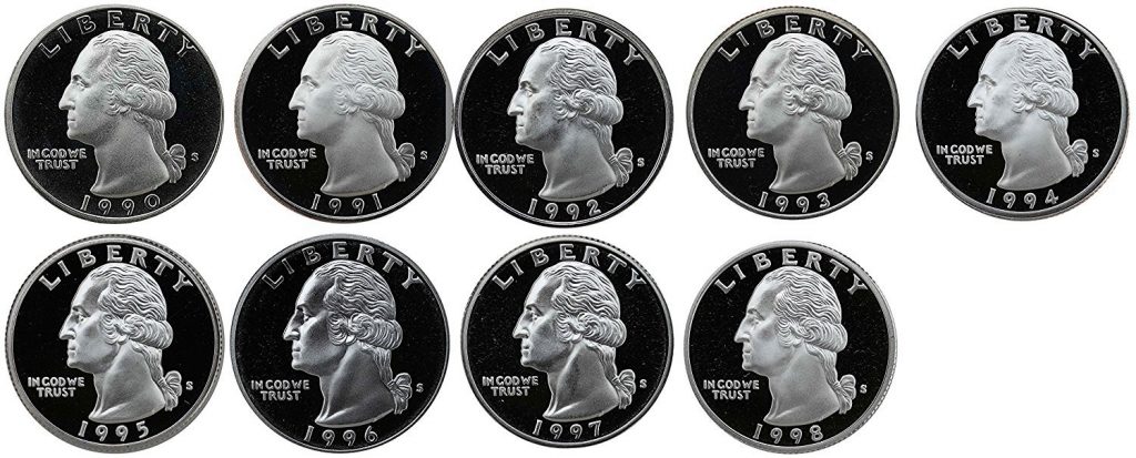 1990-1998 S Washington Quarter Proof Set