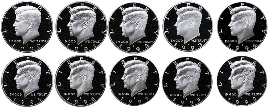 1990-S Through 1999-S Proof Kennedy Half Dollar