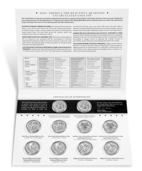 America The Beautiful 2020 Uncirculated Coin Set