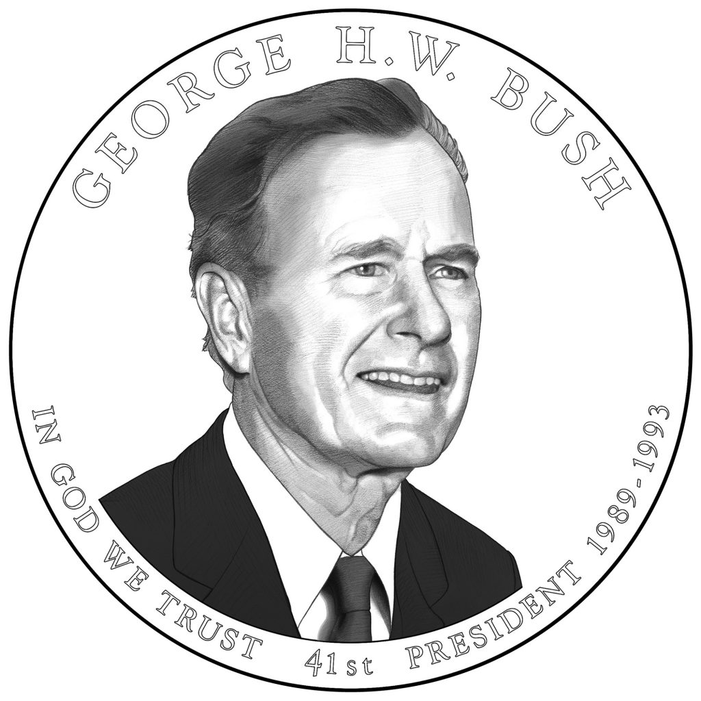President George HW Bush Presidential Dollar Obverse Line Art