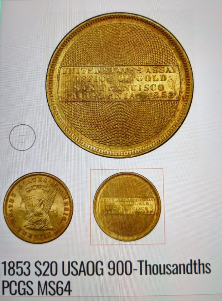 1853 US Office of Gold 900-Thousands Coin (Image Courtesy of NCIC)