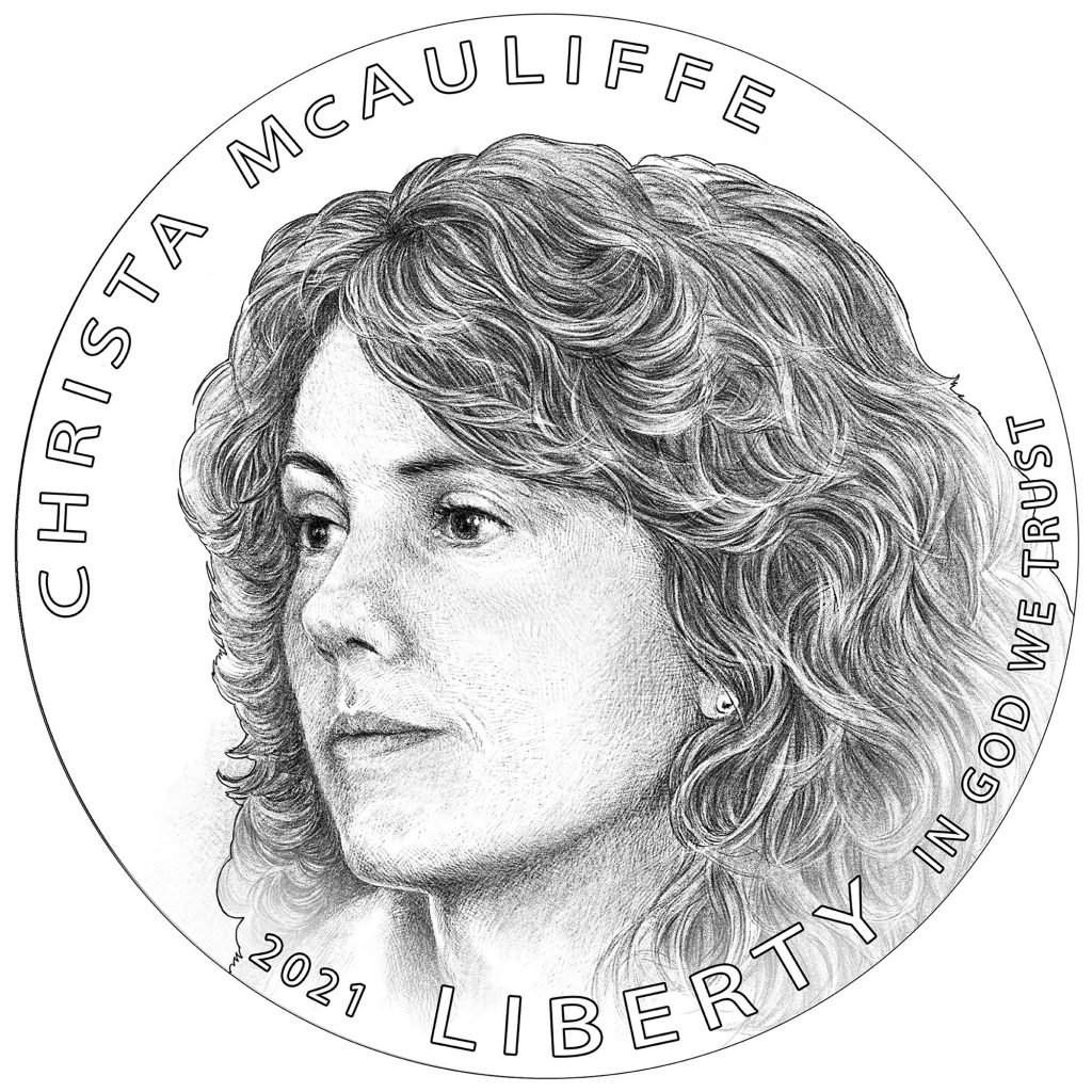 2021 Christa McAuliffe Commemorative Coin Obverse Line Art