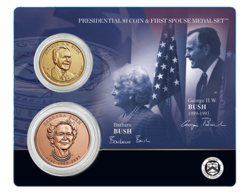 George H.W. & Barbara Bush Presidential Dollar Coin and First Spouse Medal Set