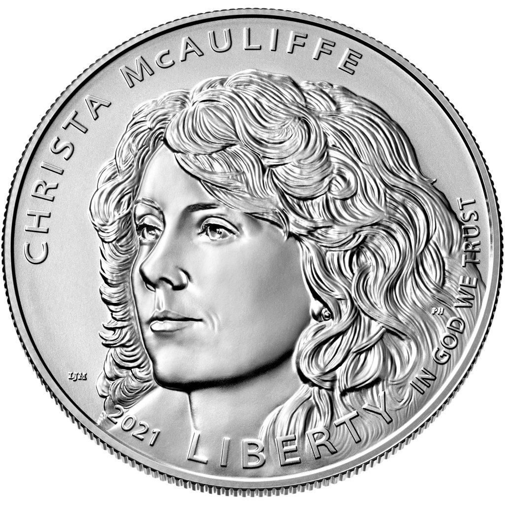 2021 Christa McAuliffe Commemorative Dollar Obverse (Image Courtesy of The United States Mint)