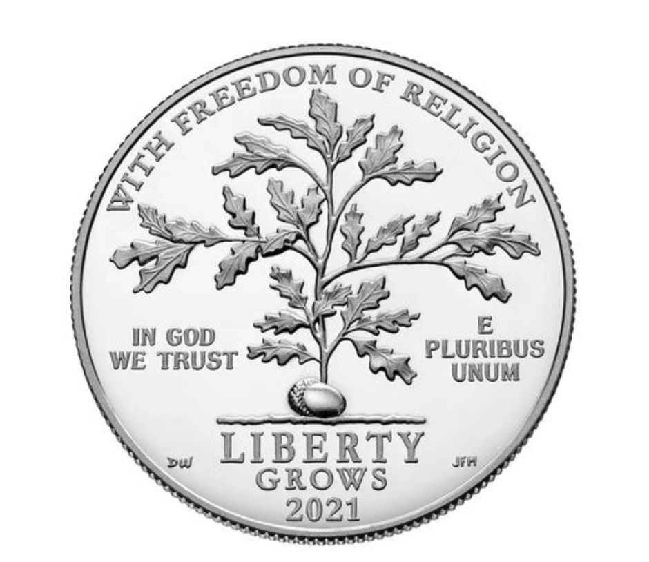 First Amendment to the United States Constitution 2021 Platinum Proof Coin - Freedom of Religion (Image Courtesy of The United States Mint)