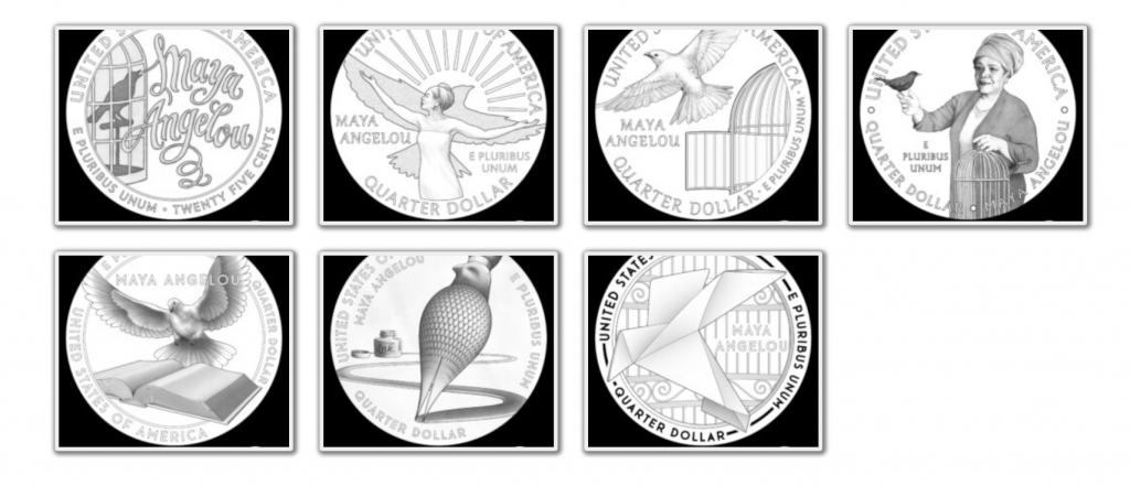American Women Quater Program Maya Angelou Reverse Candidate Designs (Image Courtesy of The United States Mint)
