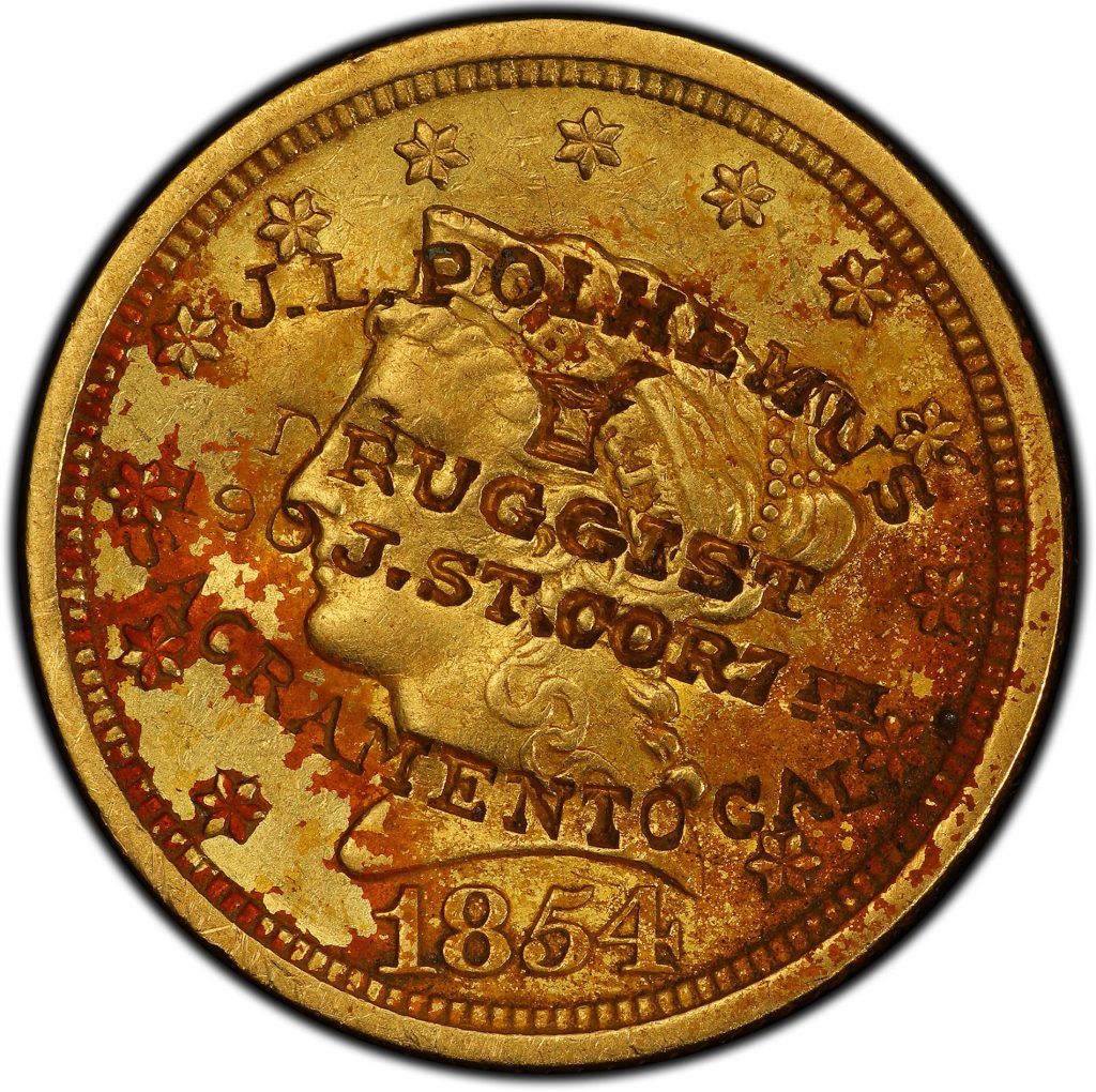Front-of-unique-1854-New-Orleans-Quarter-Eagle-gold-coin